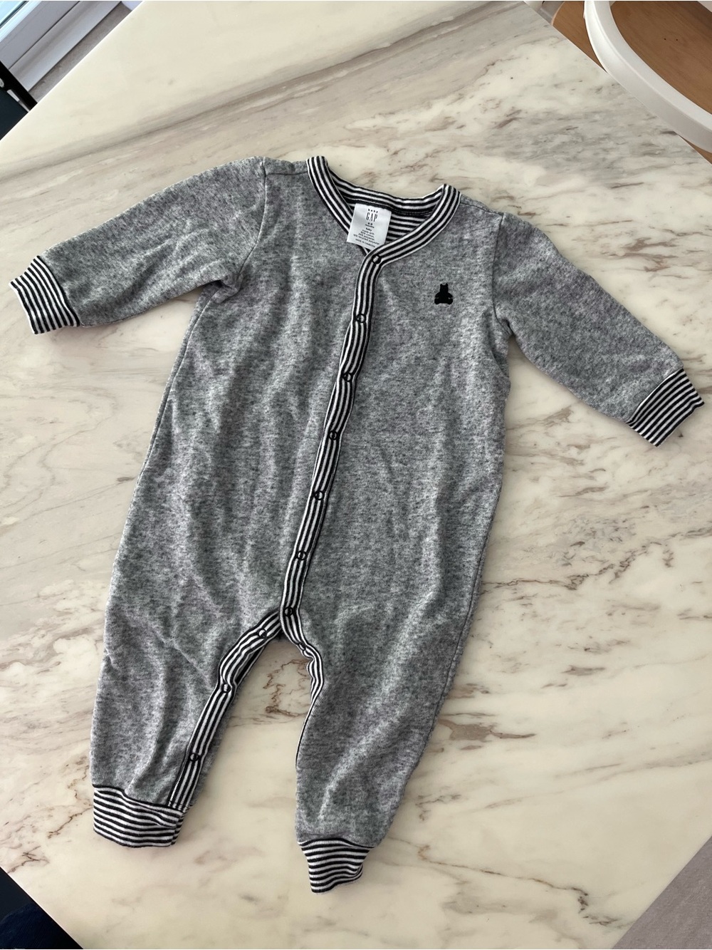 GAP Gray One-Piece Baby Romper with Black-Trim Stripes